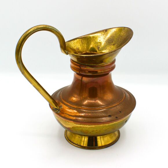 Vintage Rustic Brass & Copper Pitcher Ewer Style with Handle Handcrafted Jug - Picture 2 of 6